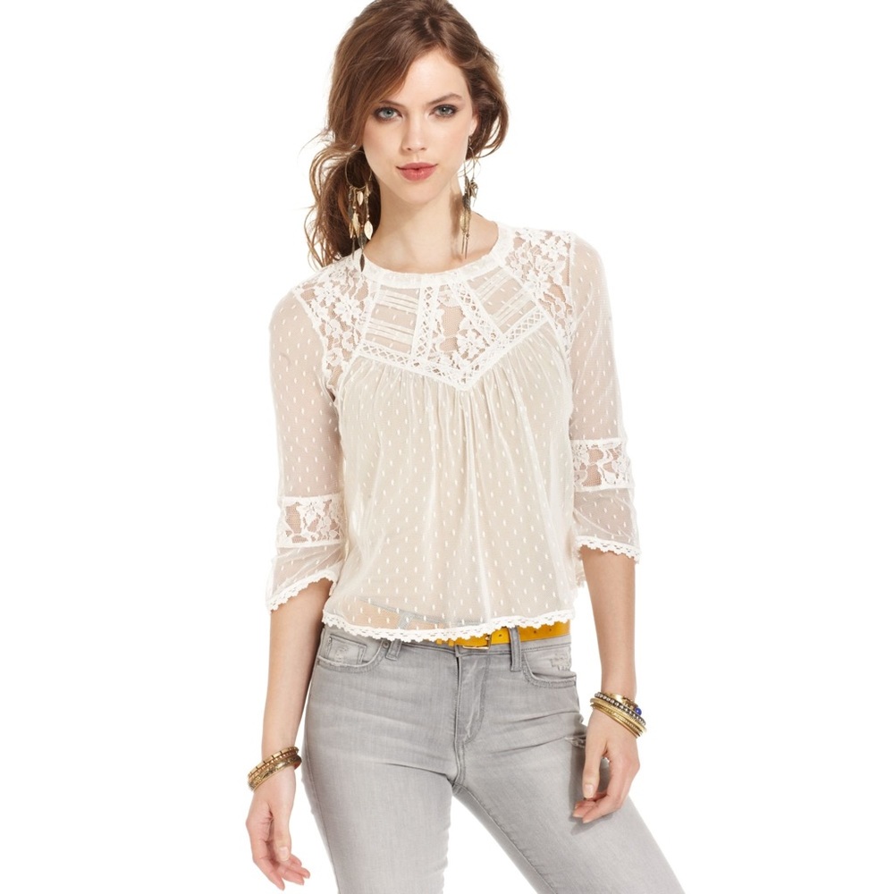 Free People Cream Lace Blouse